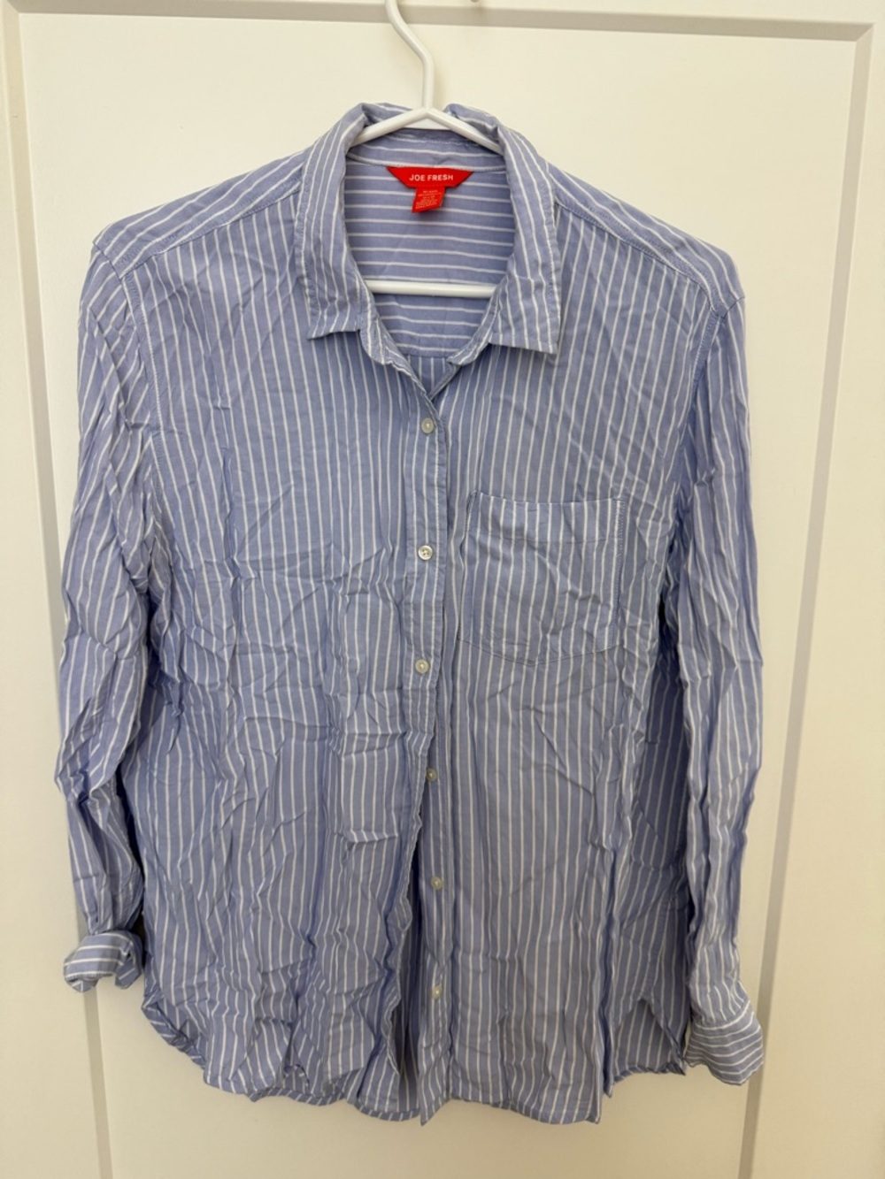 Joe Fresh Light Blue and White Striped Button-Down Shirt medium